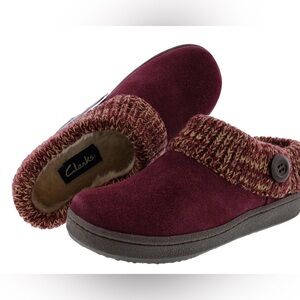 Clarks Women's Knitted Collar Clog Winter Slippers Angelina size 9 burgundy New